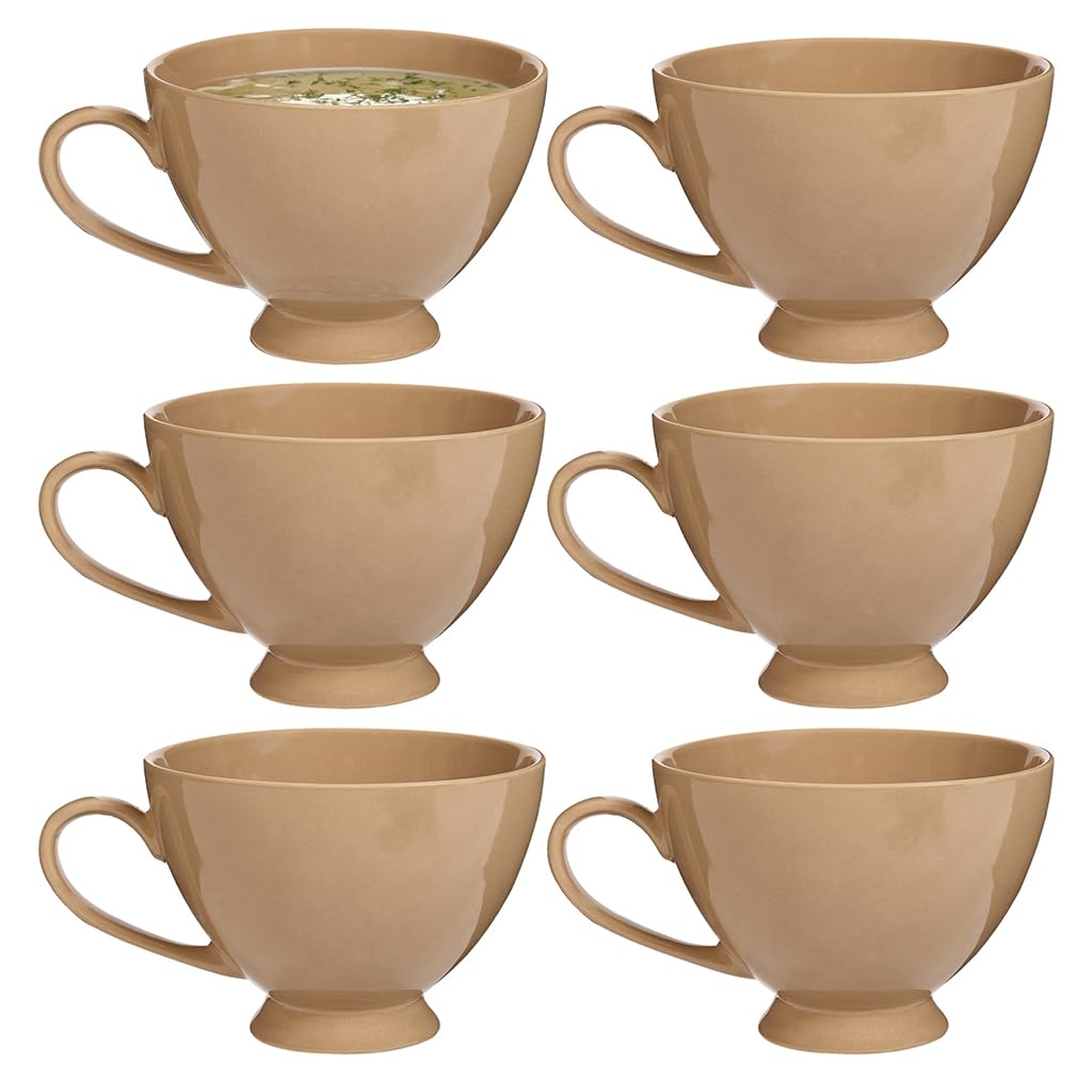 Dibor Large Soup Bowl Mugs Set of 6 600ml/20oz Crockery Gift Set (Mocha)