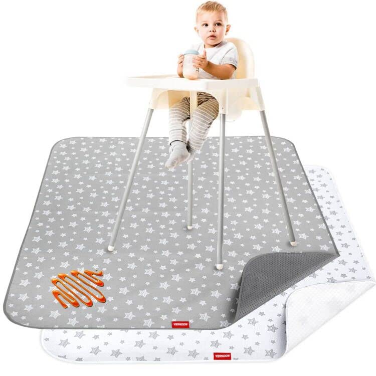 High Chair Mat for Floor 2 Pack, Anti Slip Bottom Splat Splash Mess Mat 42x46 Inch, Waterproof Portable Baby Highchair Mat for Art/Crafts/Playtime/Mealtime on Floor or Table