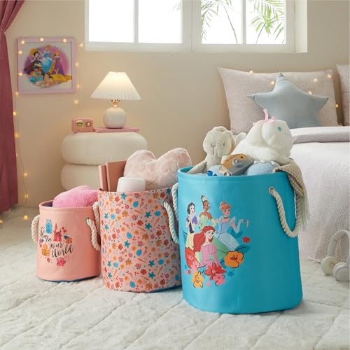 Image of Disney Princess 3 Piece Fabric Storage Basket Set, Nestable Toy Storage Bins with Rope Handles, Kids Bedroom & Nursery Organizer