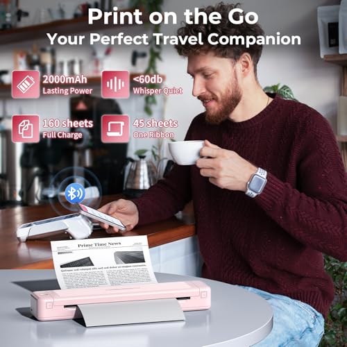 Image of Mobile Portable Wireless Printer, P831 Portable Thermal Transfer Printer, Bluetooth & Inkless, 300DPI, Support US Letter /A4 /A5 /B5 Plain Paper, Ideal for Business Travel