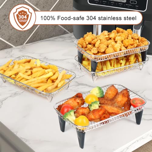 BYKITCHEN 4 Layers Air Fryer Racks with 8 Silicone Feet, Air Fryer Accessories for Ninja Dual AF400UK/AF451UK 9.5L, 304 Stainless Steel, Also Compatible with Tower/Instant/EMtronics 2 Drawer Fryer - Image 2