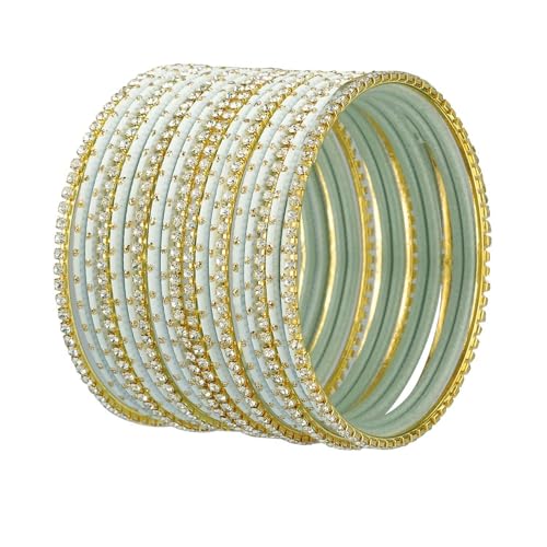 Efulgenz Indian Bangles for Women - Traditional CZ Rhinestone Plain Metal Bracelet Set - Jewelry