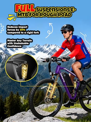 Image of ESKUTE M200F Electric Bike for Adults - 27.5 inch Tire Mountain E-Bike, 1500W Peak Brushless Motor 31+MPH, 48V 20.8Ah Removable Battery, Up to 80 Miles, Step Over Commuter E-MTB, Full Suspensions