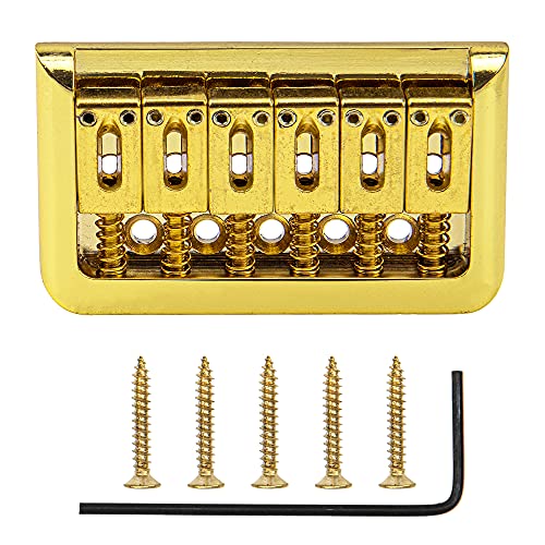 1Pcs Yootones Electric Guitar Hardtail Fixed Bridge Assembly Compatible with 6 String Fender Strat Stratocaster Tele Telecaster Guitar Parts (Gold)