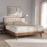 Baxton Studio Soloman Tufted Queen Platform Bed in Beige and Walnut