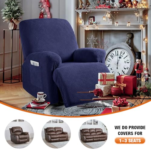 Image of VANSOFY Recliner Chair Cover, 3-Pieces Stretch Recliner Covers for Recliner Chair Soft Reclining Chair Slipcover Furniture Protector for Dogs Cats(Navy Blue)