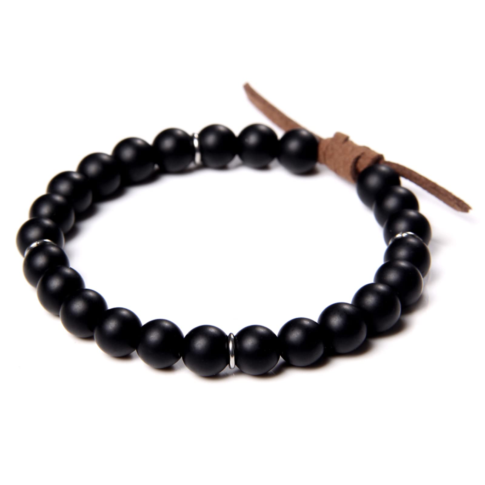 LYGBAOFUL Onyx Stein Armband Herren Braun Schwarz Lederarmband Naturstein Armband Damen Heulend 19cm