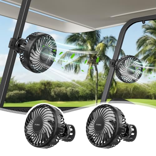 A2C 2-Pack Rechargeable Golf Cart Fan, 3 Speed Settings, 360°