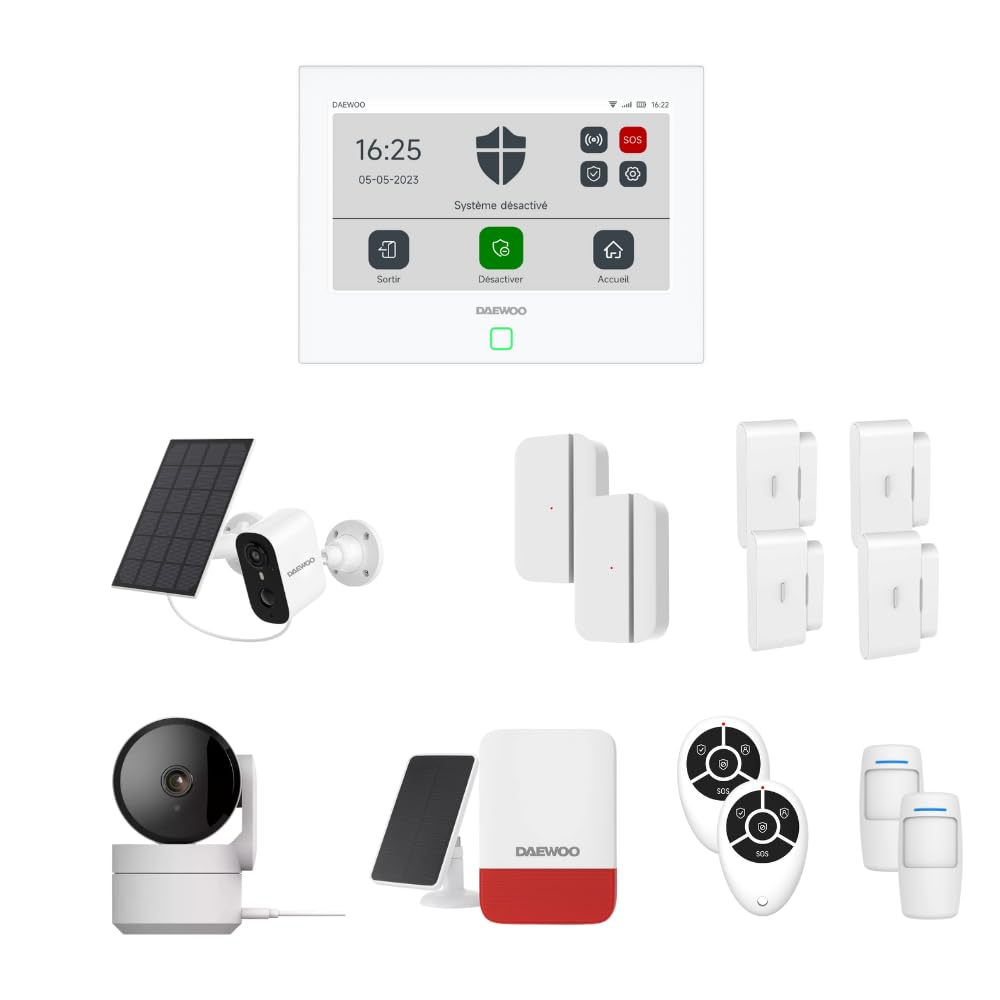 Daewoo Pack Alarme Maison sans Fil Touch XL (AM302) – Centrale WiFi/GSM – Détection Avancée Mouvement & Vibration – Sécurité Connectée sans Abonnement
