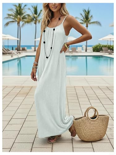 Image of SHENHE Women's Open Back Spaghetti Strap Beach Maxi Dress Loose Flowy Vacation Sundress