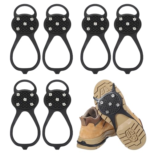 PATIKIL Grippers Spike, 3 Pack Walk Traction Cleats Non Slip Spikes Grip on Snow Ice Multi-Terrain Surfaces Abrasion Rust Resistant with 5 Steels for Shoes Boot, Black Size-L