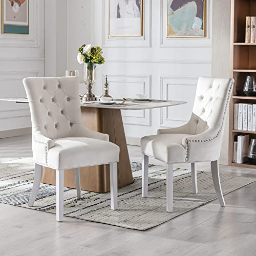 Velvet-Dining-Chairs-Modern-Tufted-Side-Host-Kitchen-Chairs-with-White-Wooden-Legs-Upholstered-Accent-Chair-for-Dining-RoomLiving-RoomBedroom-Set-of-2-Cream Velvet Dining Chairs Modern Tufted Side Host Kitchen Chairs with White Wooden Legs Upholstered Accent Chair for Dining RoomLiving RoomBedroom Set of 2 Cream