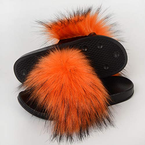 Image of MH Bailment Womens Furry Fluffy Slippers Faux Fur House Slippers Open Toe Fuzzy Slides Soft Flat Slip On Sandals for Indoor Outdoor