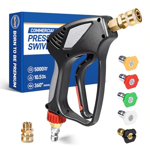 Product Image of the TOOLCY Pressure Washer Short Gun, Commercial 5000 PSI / 10.5 GPM with Nozzle Tips, 3/8' Swivel USA-NPT Thread x Quick Socket, Sturdy Design for Gas Power Washer