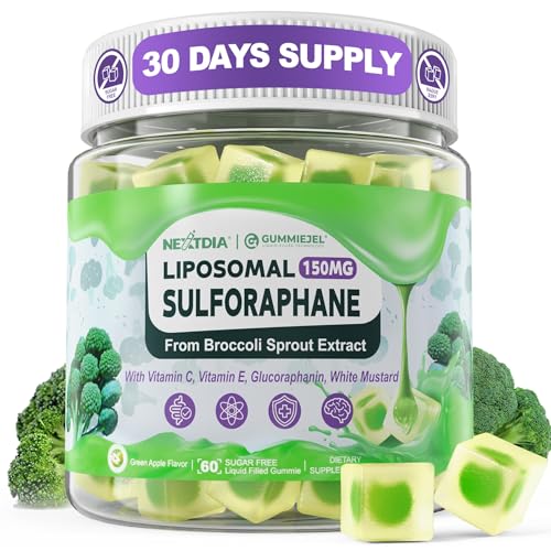 150mg Liposomal Sulforaphane Supplement from Broccoli Sprouts Extract - Sulforaphane with Myrosinase Vitamin C E | Broccoli Sprout Supplement for Antioxidant Detox & Cellular Health | 60 Counts