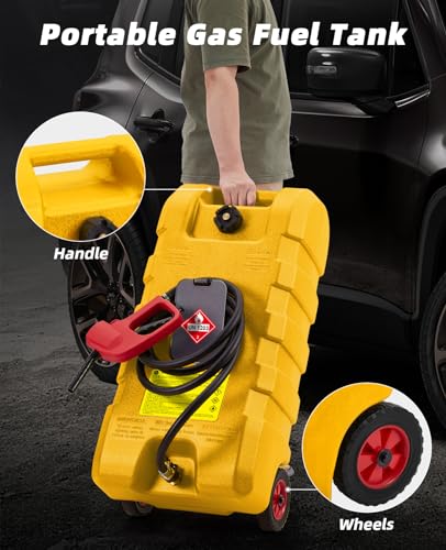 15 Gallon Portable Diesel Gas Fuel Tank Container Caddy, Fuel Tank Container with Le Fluid Transfer Siphon Pump, Fuel Transfer Tanks with 10ft., Delivery Hose Diesel Fuel Can for Cars, Lawn Mowers, Boats, Yellow