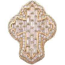 Mens Fully Iced Out 14K Gold Plated Hip Hop Rings, CZ Simulated Diamond Ring for Men, Punky Rapper Style Finger Charm, Baguette Cross Pinky Ring Underground College Event Fashion Jewelry Gift