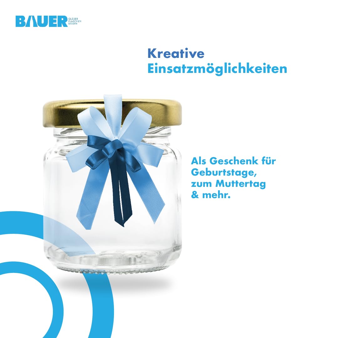 flaschenbauer Set von 24/48/96 Mini Einmachgläser 53ml - Schraubgläser mit Gold-Twist-Off Deckel 43mm, Ideal für Marmelade, Honig, Gewürze, Konservieren & Geschenkideen - 96 Stück