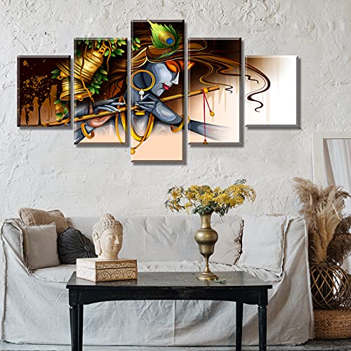 Djsylife Living Room Wall Decor Indian Krishna Pictures Canvas Print Paintings Modern Artwork Home Decor 60" Wx32 H Wooden Framed #TOP5