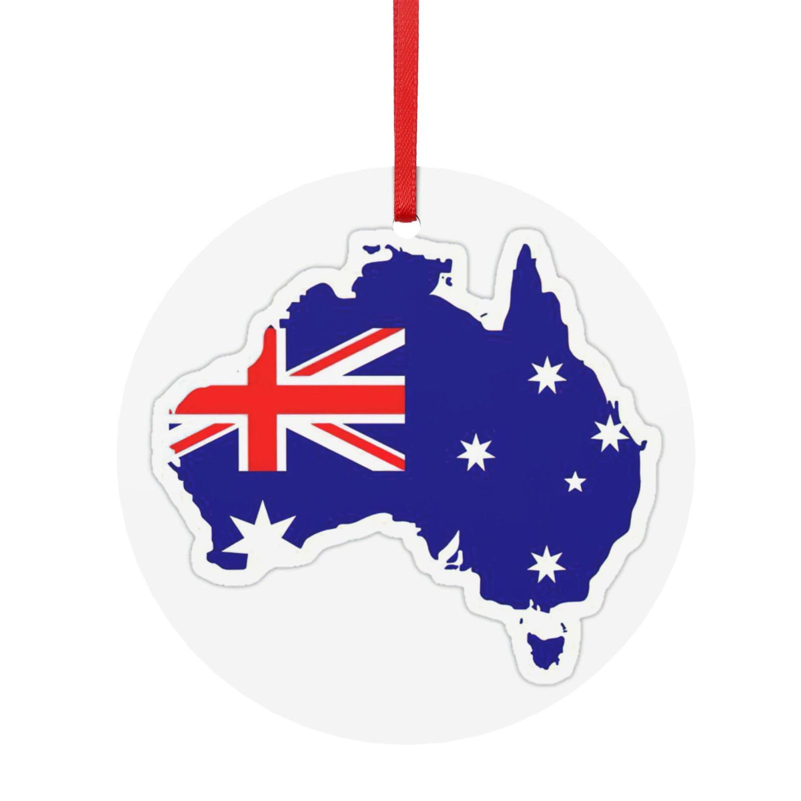 Jejea White Australian Flag Map Print Christmas Tree Hanging Ornament, Double-Sided Aluminum Round Pendant For Xmas Tree And Holiday