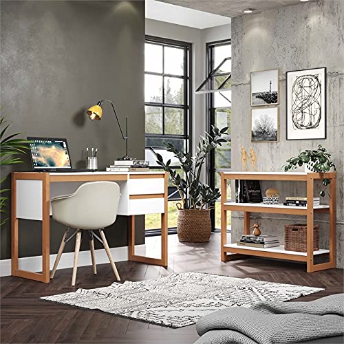 Linon Brock Wood Low Bookcase In White And Natural #TOP2