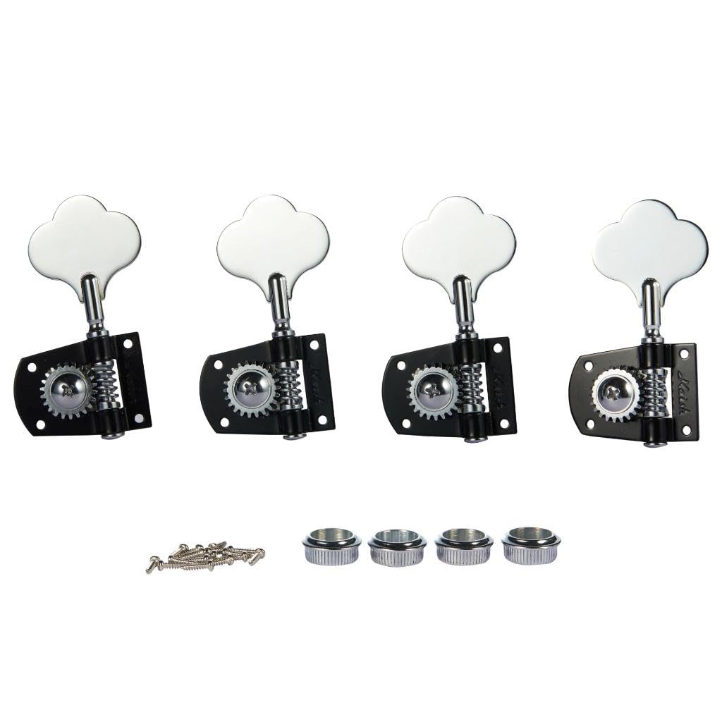 KAISH Black with Chrome Lefty Cloverleaf Bass Tuners Bass Tuning Machines Bass Tuning Keys for Standard/Highway One Series Jazz J Bass/Precision P Bass