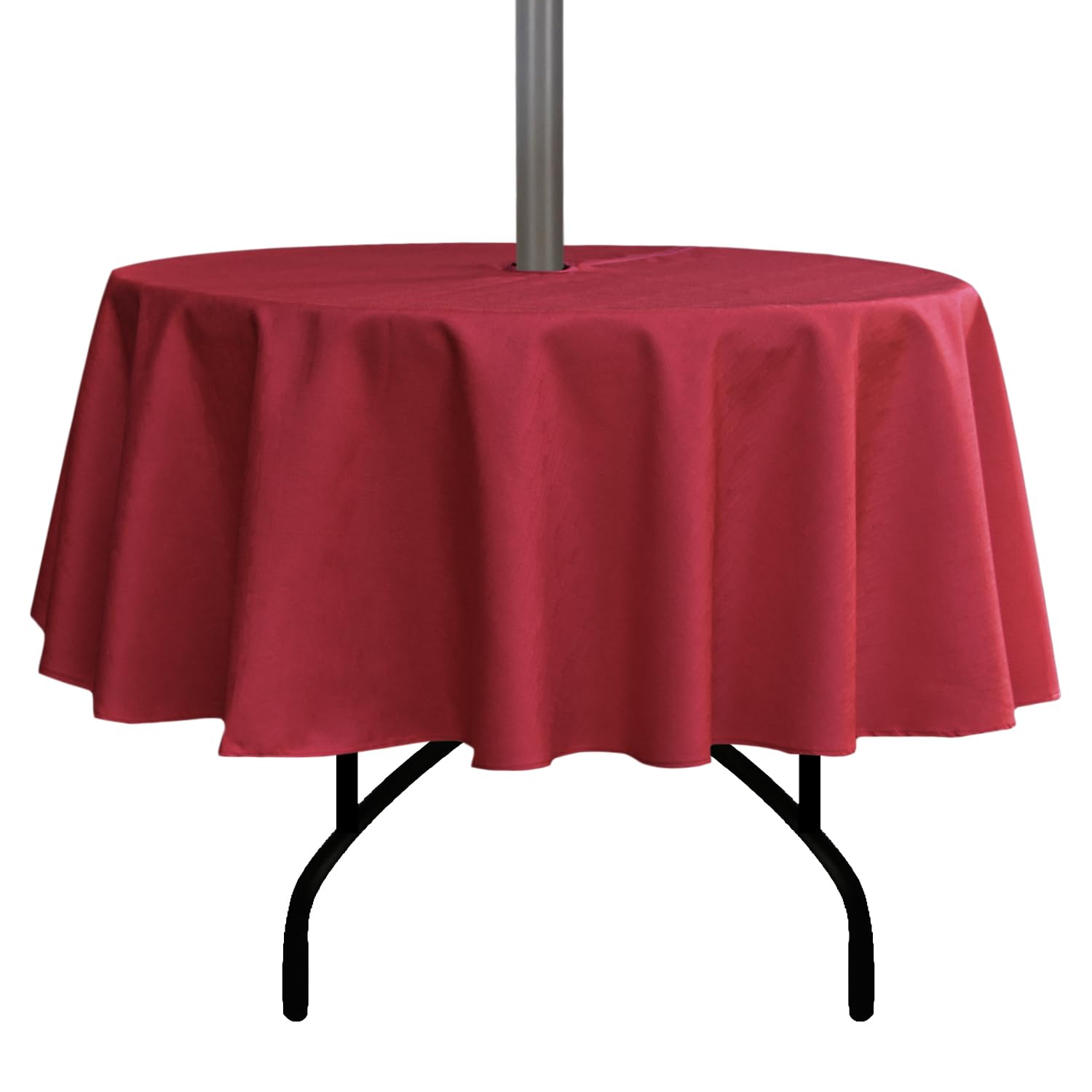 youngseahome Outdoor Tablecloth Wrinkle-Free Stain Resistant Waterproof Polyester Fabric Table Cover with Zipper Umbrella Hole for Picnic/Party/Dinner/Patio Garden(70inch Round,Zippered,Red)