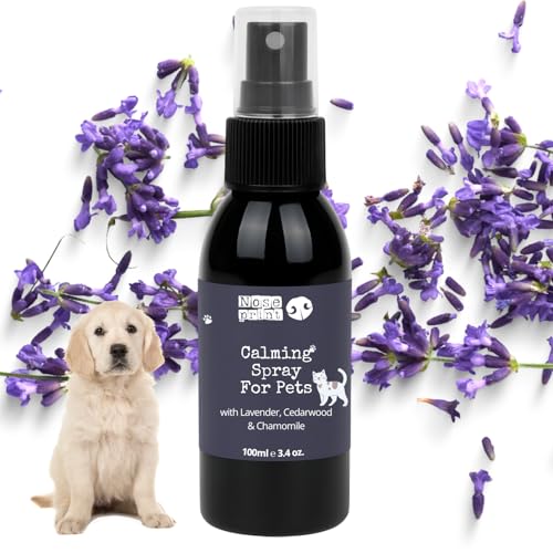 Kräuter-Beruhigungsspray für Haustiere – 100 ml natürliches Heim- und Reisespray mit Lavendel, Kamille, Zedernholz – reduziert Stress und Angst bei Hunden und Katzen – Verwendung auf Bettwäsche