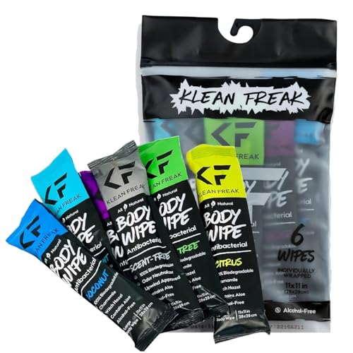 Image of KLEAN FREAK Body 6-Count Wipes - Original Disposable Wipes, Individually Wrapped for the Gym, Workout, Hiking, Travel, and Sport (Mixed Trial 6 Pack)