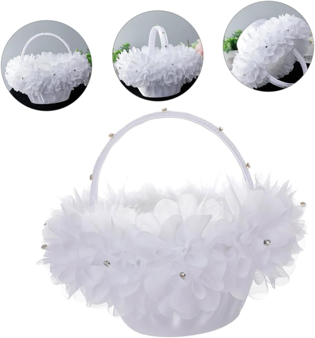 Creamy Petal Flower Girl Basket Wedding Basket Handheld for Bridal Party Wedding Decor and Flower Toss Ceremony Supplies