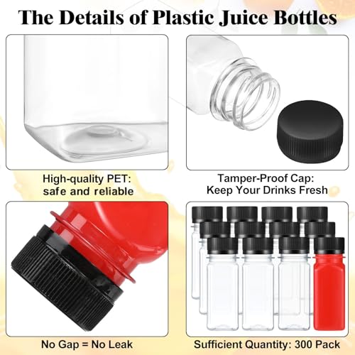 Image of Sliner 300 Pcs 2oz Clear Plastic Bottles Mini Juice Bottle with Screw Lid Small Empty Reusable Liquid Vial Freezer Beverage Container Leak Proof for Juice Milk Water