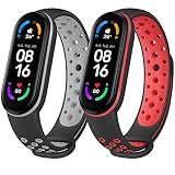 Wanme Armband für Xiaomi Mi Band 6 / Xiaomi Mi Band 5 / Amazfit Band 5, Weiches Silikon Sport Atmungsaktives Ersatzband für Mi Band 5 Armband/Mi Band 6 Armband, Schwarz Rot/Schwarz Grau