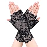 Handschuhe Spitze,Hexen Handschuhe Damen,Schwarz Kurze Fingerlose,Kostüm Spitzenhandschuhe Armstulpen,Feder mit Party,für Fingerlos Gestrfingerhandschuhe,Satinhandschuhe Vampir Partyhandschuhe