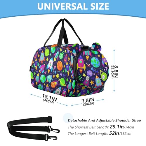 Planet Stars Blue Kids Travel Duffel Bag for Boys Girls Overnight Weekend Tote Bag with Shoes Compartment for Sleepover Trip Beach3