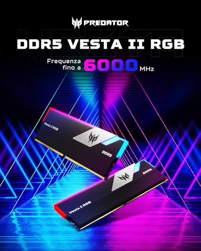 Acer Predator Vesta II DDR5 RGB RAM 32GB (16GBx2) 6000MHz CL36 - Intel XMP 3.0 & AMD Expo - Memoria per computer gaming (Nero) - RAM - Immagine 1