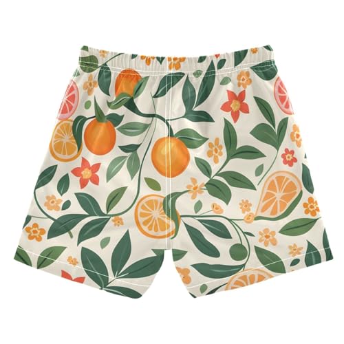Boys Swim Trunks Orange Fruit Leaves Beige Toddler Swim Shorts Little Boys Board Shorts2