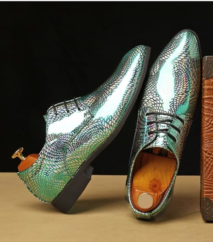 ByErz Men Fashion Dress Business Shoe Pointed Toe Patent Leather Lace Up Oxford Black Blue Green3