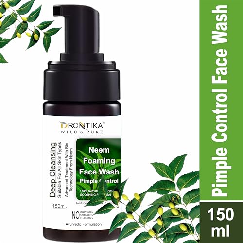 Image of Drontika Wild & Pure Neem Foaming Face Wash - 100% Natural Antibacterial Cleanser for Acne, Pimples & Oily Skin - Purifies Pores, Sulfate-Free Formula - 300ml