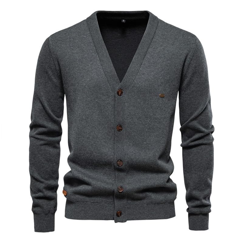 VIVICOLOR Men's V Neck Button Cardigan Sweater Cotton Long Sleeve Casual Knitted Open Front Pullover Outwear