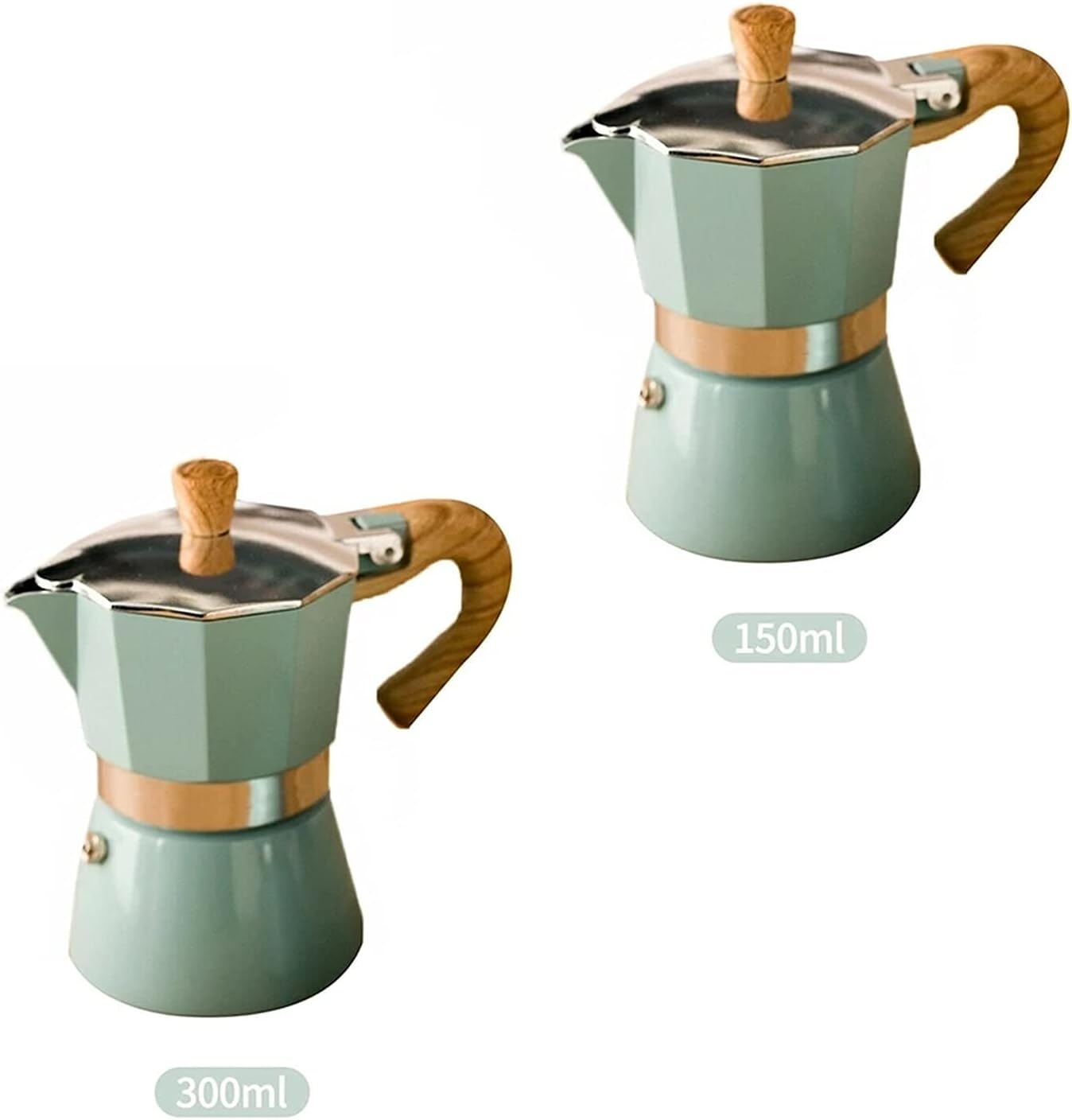 Mocha Pot Household Aluminum Mocha Espresso Maker Filter Stove Top Pot Kitchen Tool Stove Coffee Maker Stovetop Coffee Makers (Color : Green, Size : 8.3x14.8x15.5cm) (Green 8.3x14.8x15.5cm)