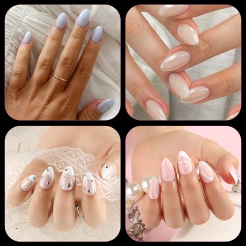 Image of UNA GELLA Short Almond Gel Nail Tips, 504pcs Pre-shape Short Almond Nail Tips 12 Sizes Press on Nails Soft Gel Acrylic Clear Fake Full Cover for Nails Extension Home DIY Salon