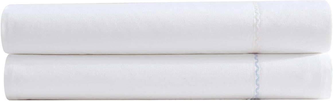 Laura Ashley - Sheet Set, Breathable Cotton Percale Bedding with Matching Pillowcases, Soft Home Decor (Scallop Blue, King)