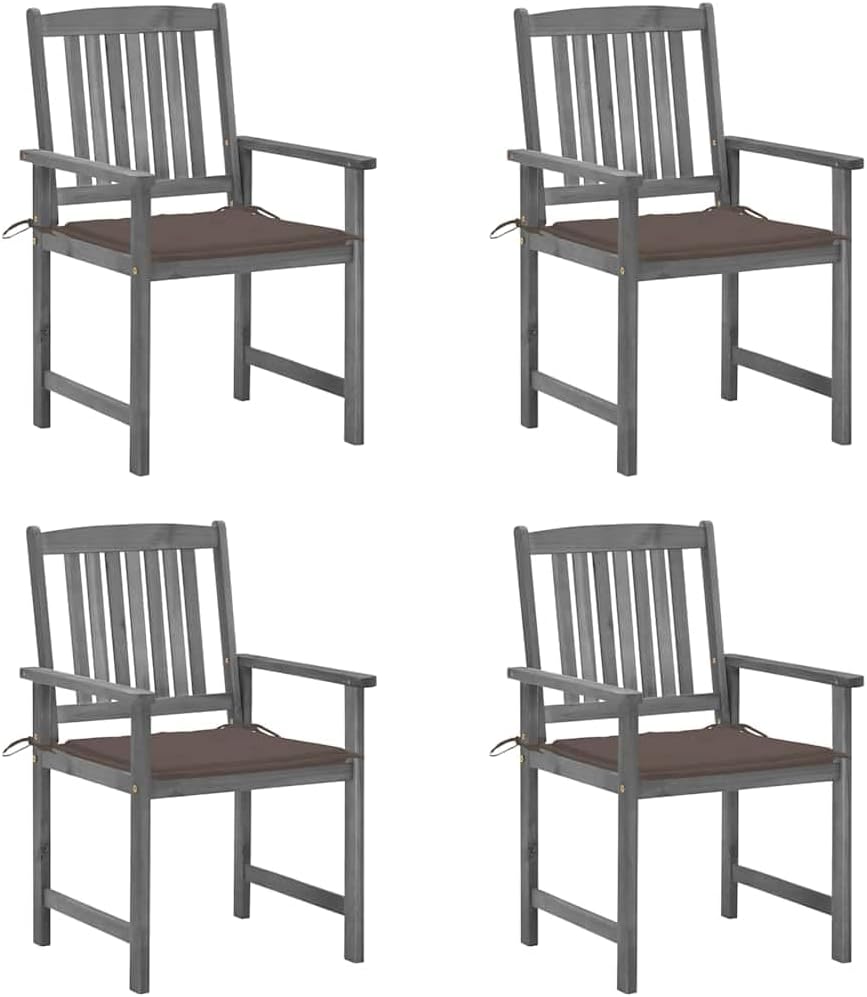 vidaXL Patio Chairs 4 Pcs, Patio Dining Chair with Cushions, Outdoor Chair for Deck Garden Lawn Balcony, Farmhouse Style, Gray Solid Wood Acacia