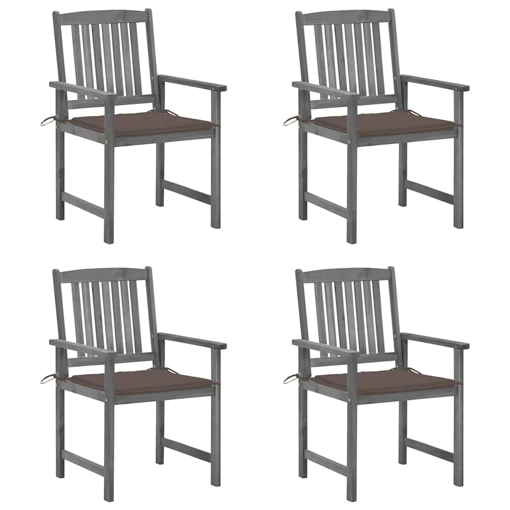 Set di 4 sedie da regista in legno di acacia con cuscini grigi, sedie da giardino robuste in legno di acacia massiccio, carico massimo 110 kg per seduta