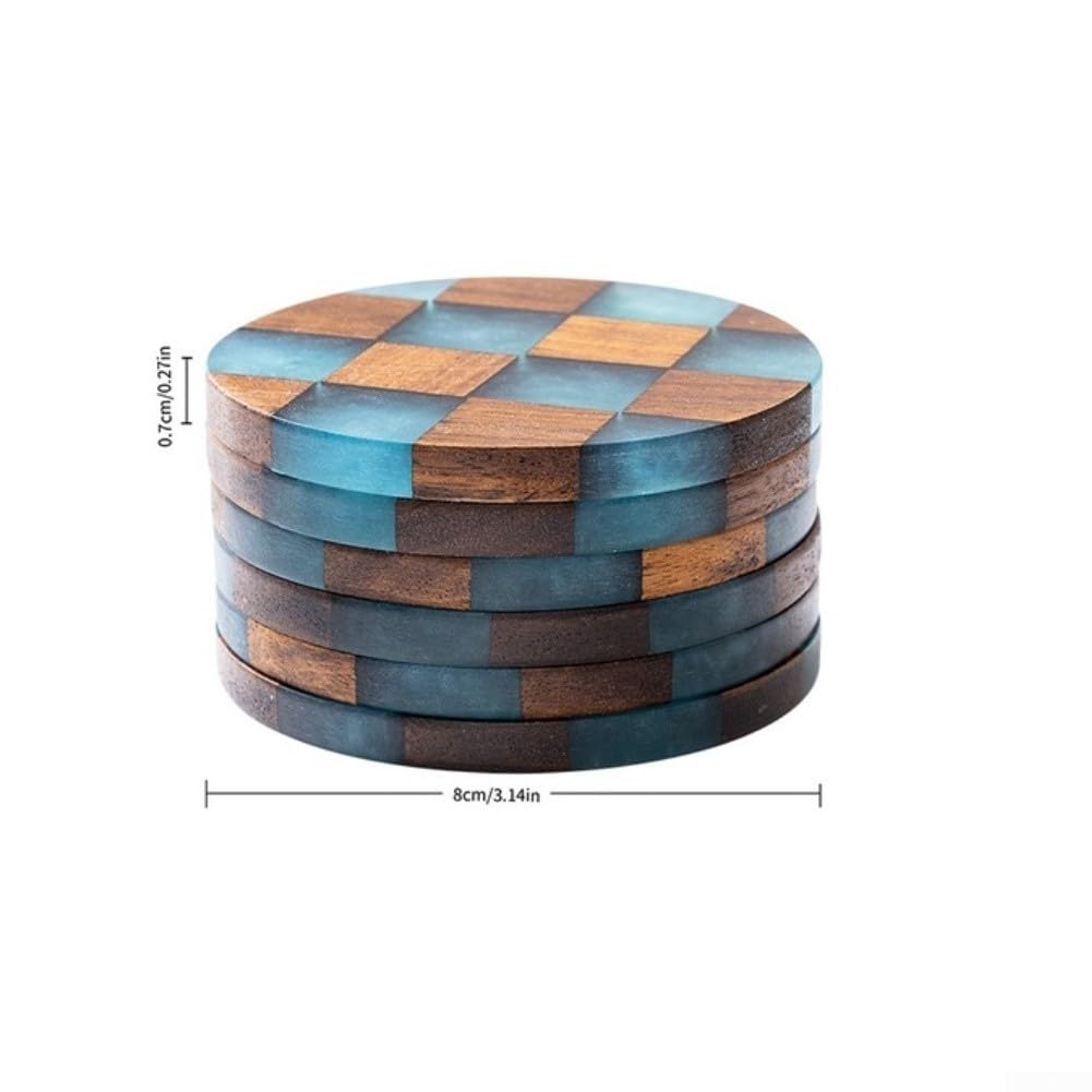 Posavasos de madera de acacia, 6 unidades, compuesto de resina, 8 cm (6