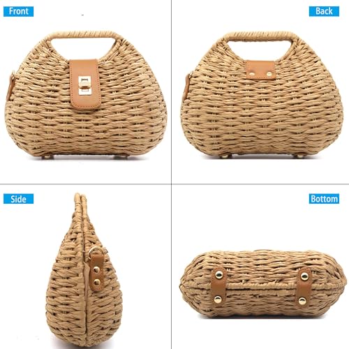 Bolso tote de paja tejido para mujer miniatura 4