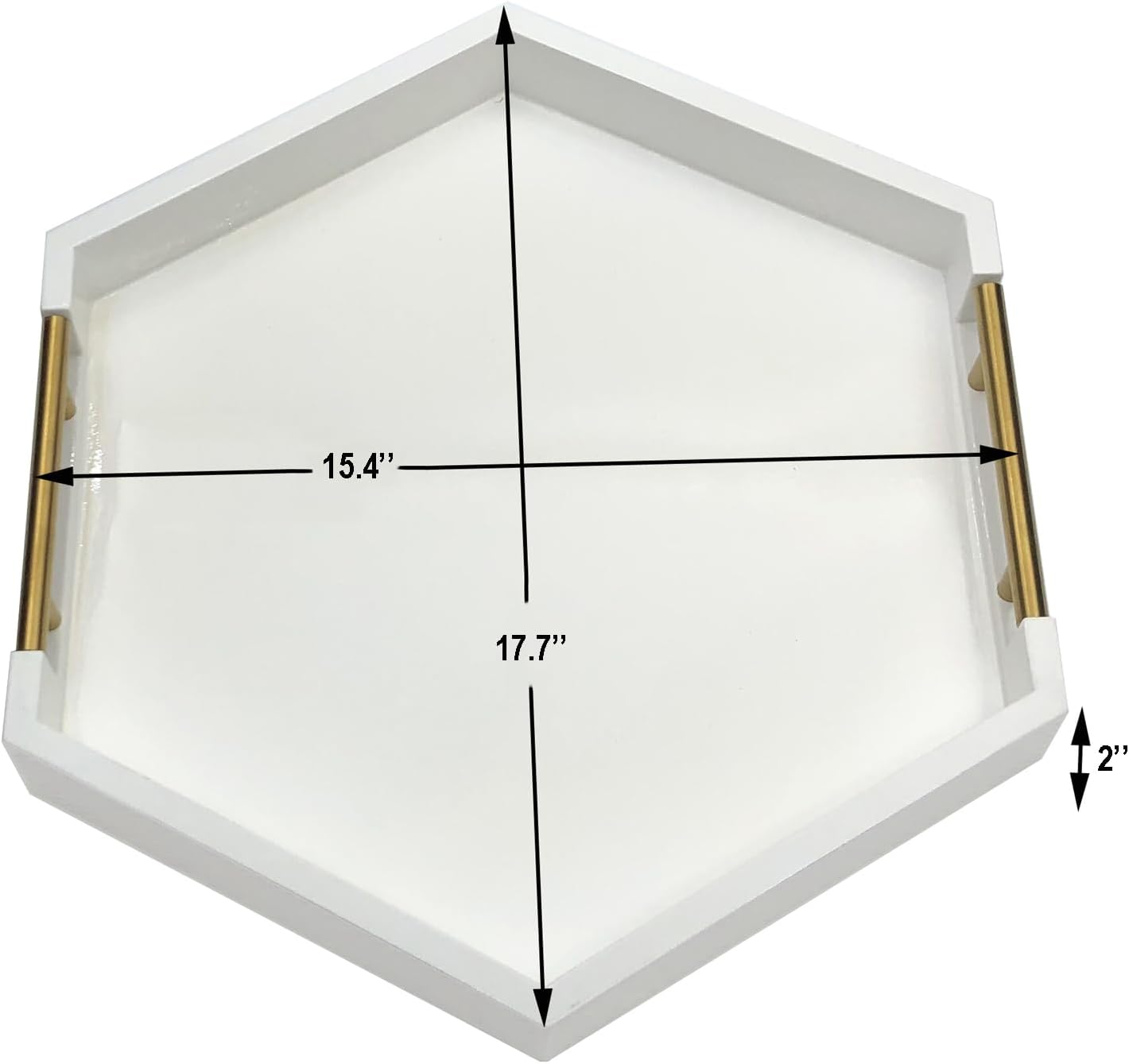 Serving Tray with Polished Metal Handles, Hexagon Coffee Table Tray, Modern Rectangle Decorative Tray, Large Ottoman Tray, Perfect for Storage and Display (White Hexagon)