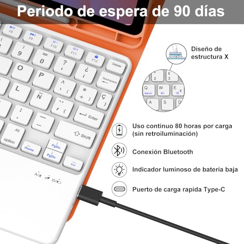 Teclado con funda Samsung S9 FE y S10 FE con touchpad QWERTY español Ñ naranja 4