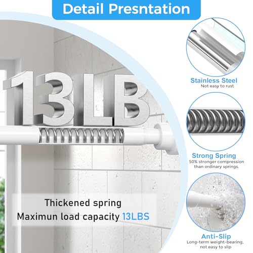Image of Shower Rods 31-49 inch 2Pcs White Spring Shower Tension Rod Adjustable | 7 /8 inch Tension Curtain Rods Carbon Steel Tube, Rust-Proof Non-Slip Tool-Free, Tension Rod for Windows Bathroom Room Divider