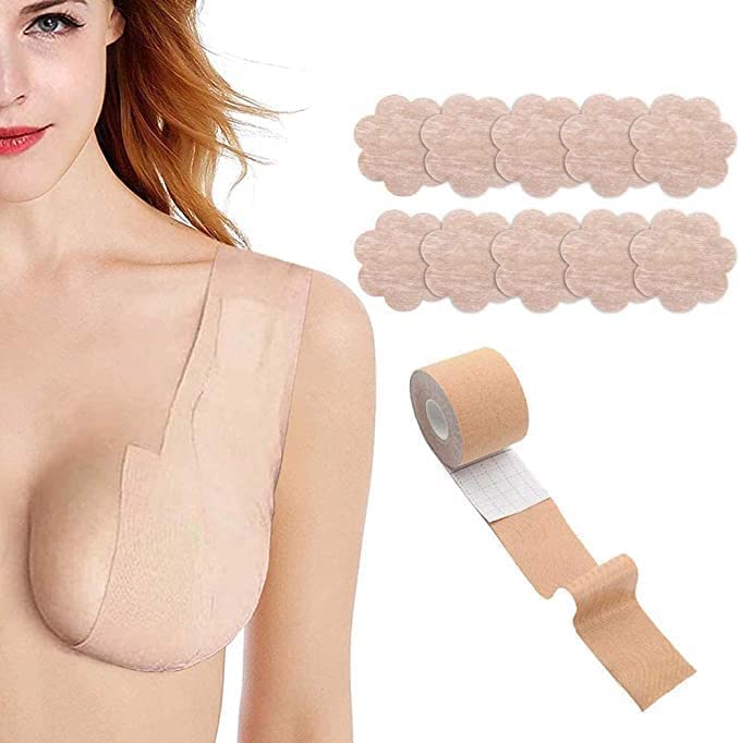 Women's Gilly Hicks Boob Tape with 10 Nipple Pasties Multipurpose for Women Push Up & Lifting Boob Tape for Women Breast Tape Breast Lift Bra Tape Bob Tape for Breast Lift (Skin)